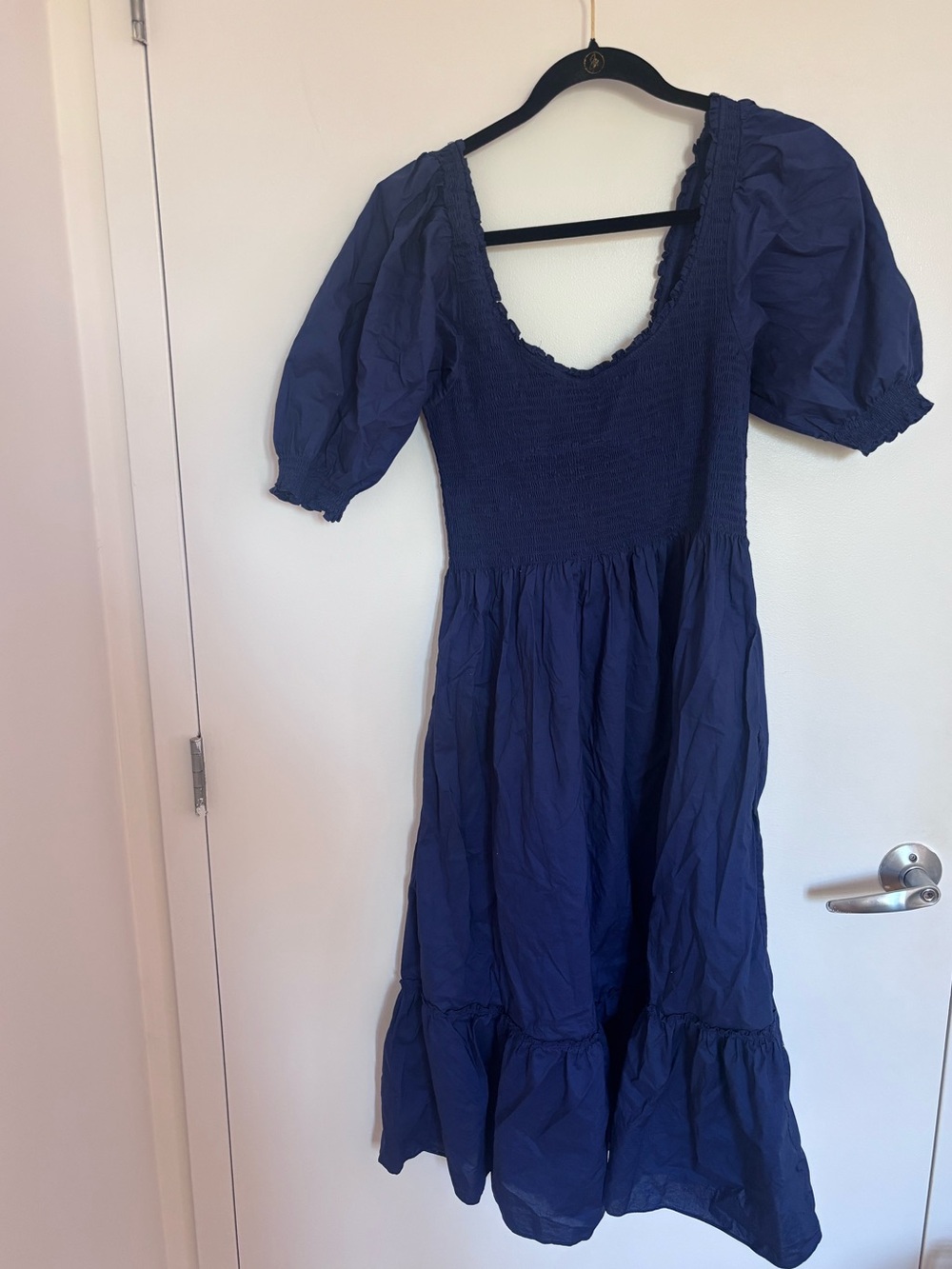 Hill House Puff-Sleeve Smocked Midi Dress